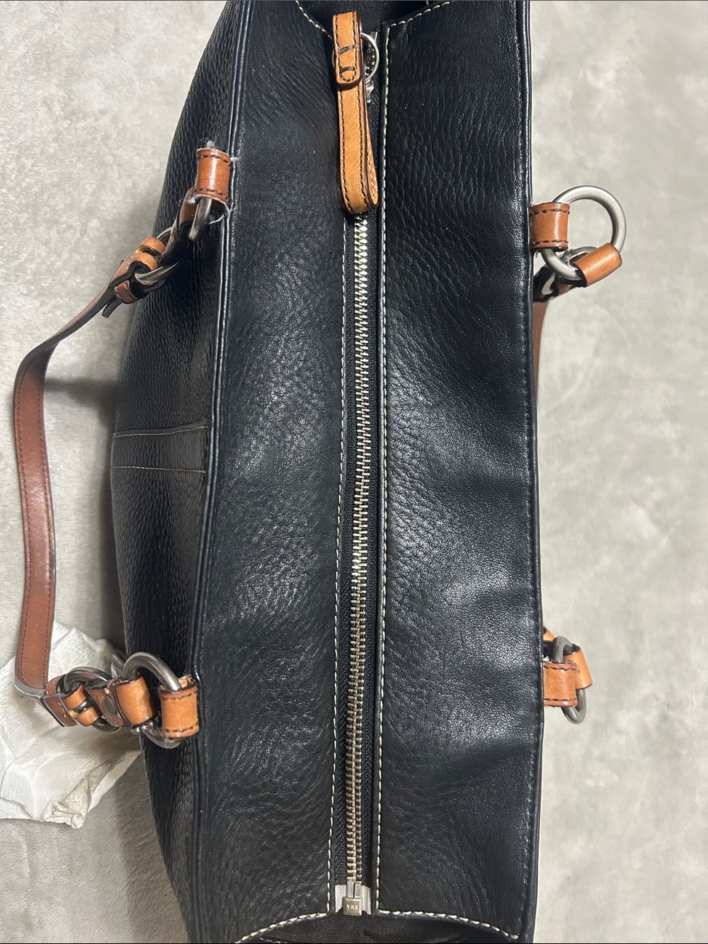 Coach Black Leather Shoulder Tote with Tan Handles - Picture 2 of 7